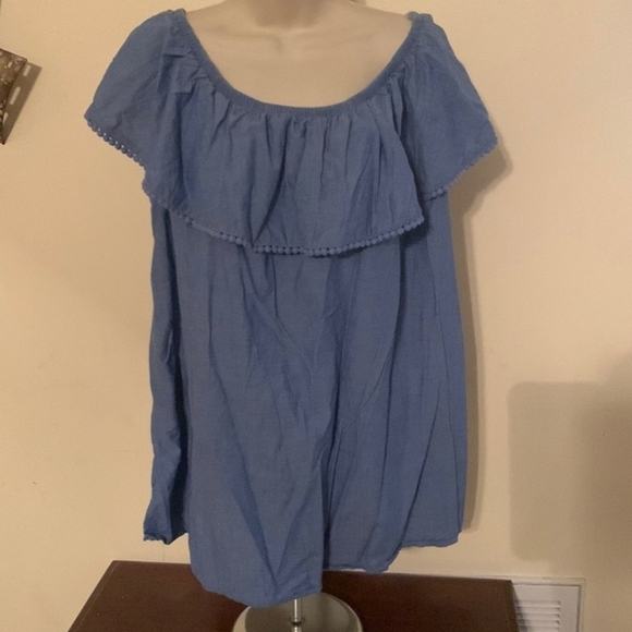 Denim Ruffle Top Faded Glory Size 16, 1X - Picture 1 of 8